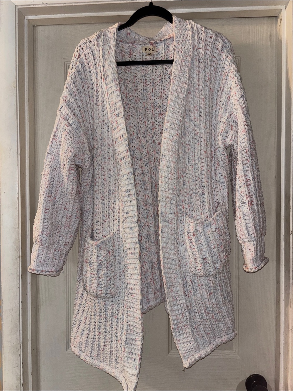 POL Chunky Cream Open Cable Knit Cardigan with Multicolor Flecks Size Medium
